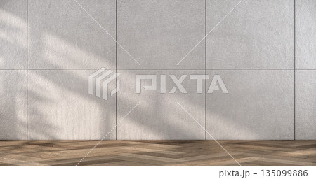 Mock up interior concept Empty room wood docoration wall on tiles floor. 3D illustration rendering 135099886
