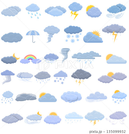 Cloudy weather icons set, cartoon style 135099932