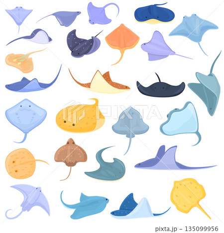 Stingray icons set, cartoon style 135099956