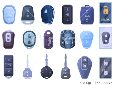 Smart car key icons set, cartoon style 135099957