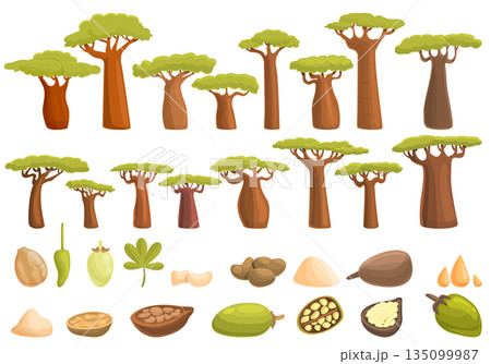 Baobab icons set, cartoon style Baobab icons set, cartoon style 135099987