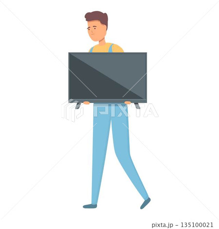 House relocation tv icon cartoon vector. Move box House relocation tv icon cartoon vector. Move box 135100021
