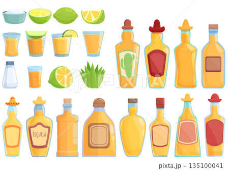 Tequila icons set cartoon vector. Mexico alcohol 135100041