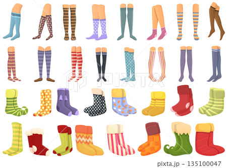 Stockings icons set cartoon vector. Xmas sock Stockings icons set cartoon vector. Xmas sock 135100047