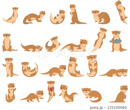 Otter icons set cartoon vector. European animal Otter icons set cartoon vector. European animal 135100060