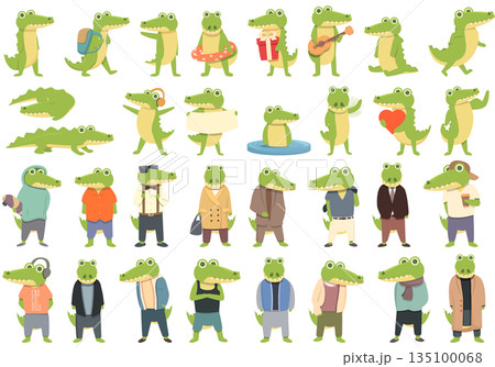 Alligator icons set cartoon vector. Crocodile florida 135100068