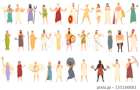 Greek mythology icons set cartoon vector. God roman 135100081