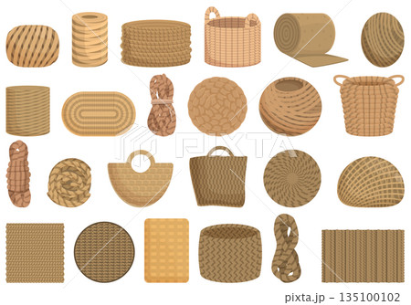 Jute icons set cartoon vector. Canvas hessian Jute icons set cartoon vector. Canvas hessian 135100102