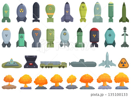 Nuclear weapon icons set cartoon vector. Military ship 135100133