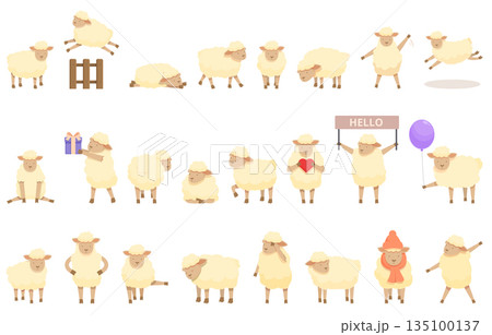 Lamb icons set cartoon vector. Farm sheep 135100137