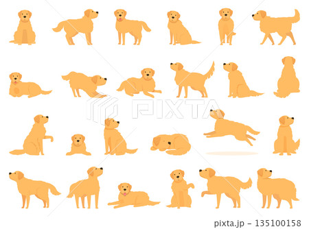 Labrador Retriever icons set cartoon vector. Puppy dog Labrador Retriever icons set cartoon vector. Puppy dog 135100158
