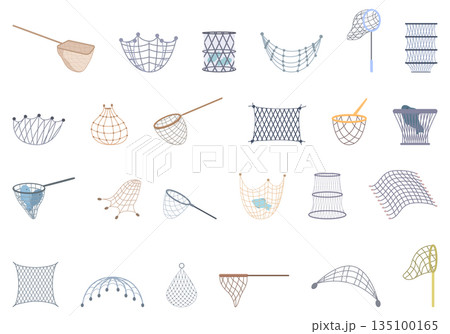 Fish Net icons set cartoon vector. Hunting fishing 135100165