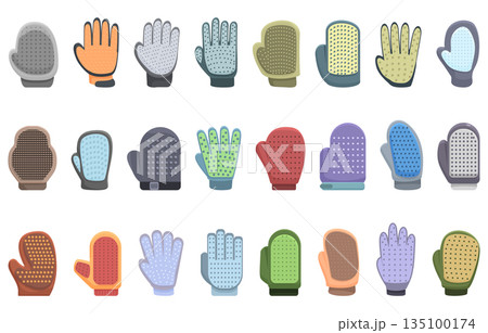 Cat Grooming Glove icons set cartoon vector. Groomer love pet 135100174