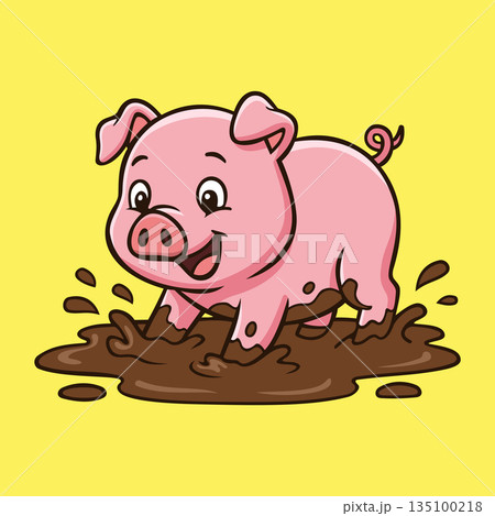 Playing Mud Pig Illustration Character Vector Logo Template 135100218
