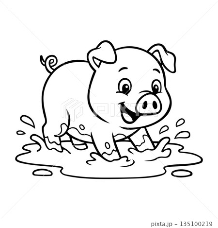 Line Playing Mud Pig Illustration Character Vector Logo Template 135100219