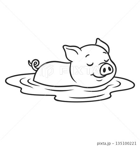 Line Water Soaking Pig Illustration Character Vector Logo Template Line Water Soaking Pig Illustration Character Vector Logo Template 135100221