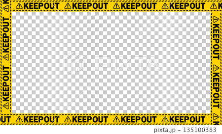 "No trespassing" "keep out" warning tape frame. Text area. Copy space. 135100383