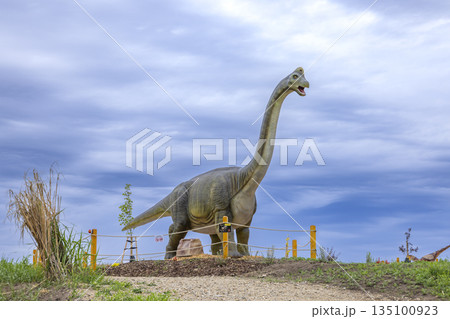 Brachiosaurus dinosaur statue standing outdoors in Znojmo 135100923