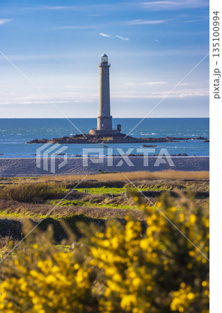 Gatteville Lighthouse standing on ocean rocks in Normandy Gatteville Lighthouse standing on ocean rocks in Normandy 135100994