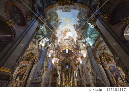 Saint Nicholas Church interior featuring baroque ceiling fresco, Prague 135101117
