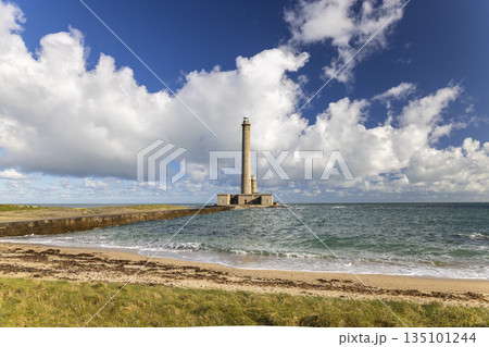 Gatteville le Phare lighthouse standing on Normandy coastline 135101244