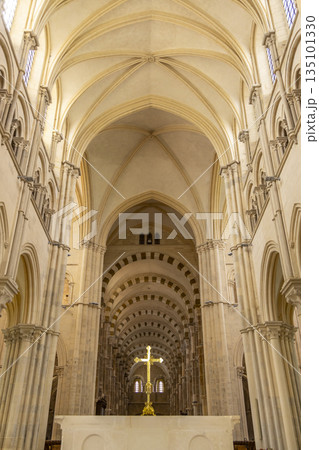 Vezelay Basilica church interior with golden altar cross 135101330