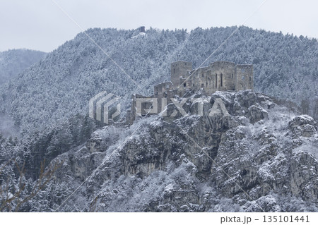 Strecno Castle ruins in winter snow, Zilinsky kraj, Slovakia 135101441