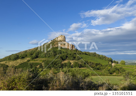 Rock of Solutre, historic landmark in Bourgogne Franche Comte Rock of Solutre, historic landmark in Bourgogne Franche Comte 135101551