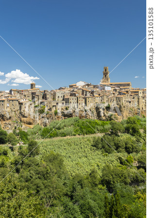 Pitigliano cityscape built on a tuff cliff in Tuscany, Italy Pitigliano cityscape built on a tuff cliff in Tuscany, Italy 135101588