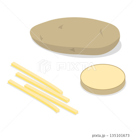 3D Isometric Flat Vector Set of Fresh Sliced Vegetables, Healthy Food. Item 9 135101673