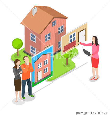 3D Isometric Flat Vector Illustration of Real Estate Agency Service, Property Buying. Item 3 135101674