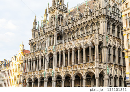 Grand Place square Belgium Guildhall Building. Old houses gothic architecture in city center Grand Place square Belgium Guildhall Building. Old houses gothic architecture in city center 135101851