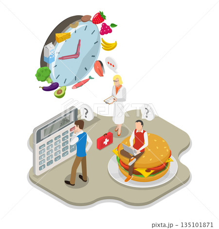 3D Isometric Flat Vector Illustration of Diet Plan, Promoting Healthy Eating. Item 3 3D Isometric Flat Vector Illustration of Diet Plan, Promoting Healthy Eating. Item 3 135101871