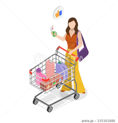 3D Isometric Flat Vector Illustration of Happy Shoppers, People Having Good Time in a Mall or Grocery Store. Item 4 135101880