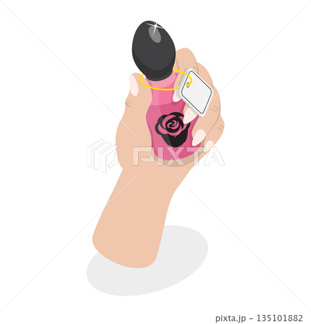 3D Isometric Flat Vector Illustration of Perfume Bottles, Perfumes Held By Female Hands. Item 5 135101882
