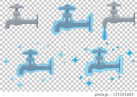 凍結的水龍頭示意圖 | 日常生活用品，代表冬季的寒冷和水利基礎設施 135101885