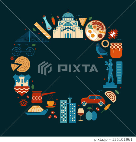 Belgrade Vintage Travel Card in Circle Shape 135101961