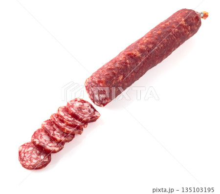 Smoked sausage isolated on white. Smoked sausage isolated on white. 135103195
