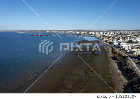 Puerto Madryn City, entrance portal to the Peninsula Valdes natural reserve, World Heritage Site, Patagonia, Argentina. Puerto Madryn City, entrance portal to the Peninsula Valdes natural reserve, World Heritage Site, Patagonia, Argentina. 135103307