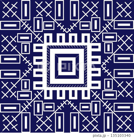 Romanian embroidery motif white on blue background Romanian embroidery motif white on blue background 135103340