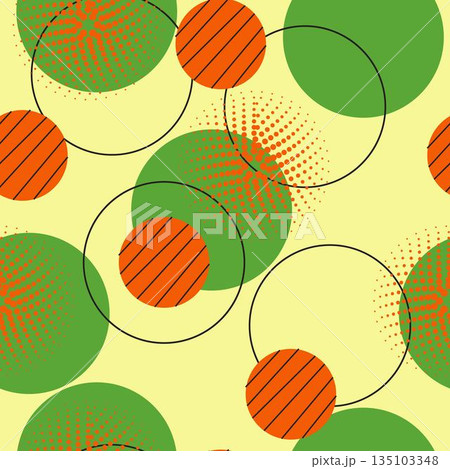 Abstract seamless pattern with overlapping circles with dots and outline 135103348