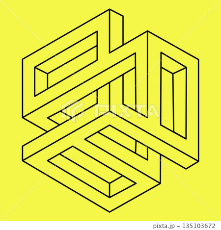 Optical illusion, impossible figure, black lines on a yellow background, optical art  135103672