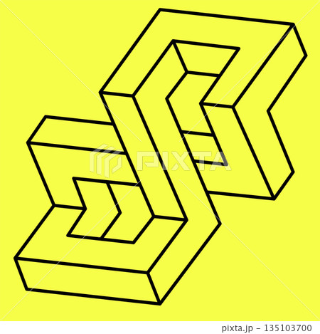 Optical illusion, impossible figure, black lines on a yellow background, optical art Optical illusion, impossible figure, black lines on a yellow background, optical art 135103700