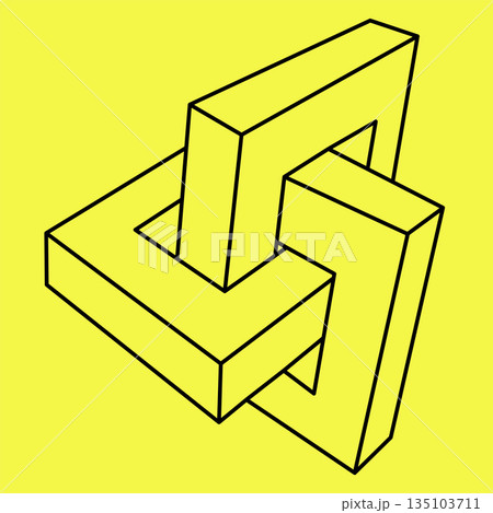 Impossible shape, optical illusion, vector. On a yellow background.  135103711