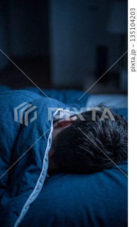 Male sleeping deep slumber night bedroom 135104203