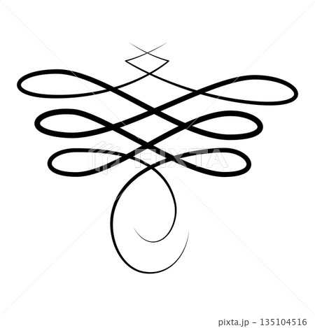 Flourish calligraphic design element. Page decoration symbol to embellish your layout. Linear of vintage swirl 135104516
