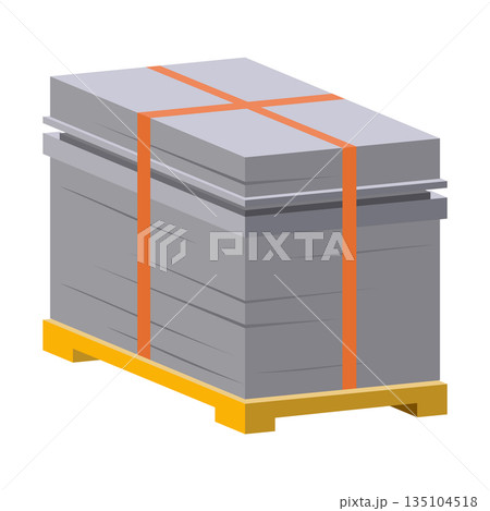 Stacked concrete blocks banded on pallet ready for delivery to construction site, plastic strap and pallet base visible, logistics ready, masonry stock for builders Stacked concrete blocks banded on pallet ready for delivery to construction site, plastic strap and pallet base visible, logistics ready, masonry stock for builders 135104518