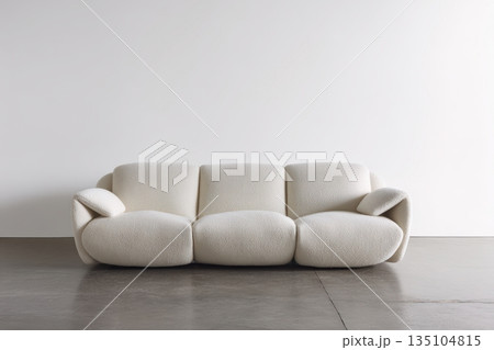 Minimalist cream-colored fluffy sofa designed for modern living rooms or relaxation spaces Minimalist cream-colored fluffy sofa designed for modern living rooms or relaxation spaces 135104815