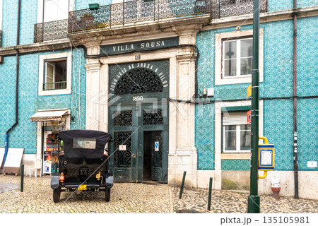 Villa Sousa, historic azulejo tile facade With Tuk Tuk in Lisbon 135105981