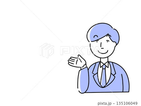 案内をするビジネスマンのイラスト(ブルー) 135106049